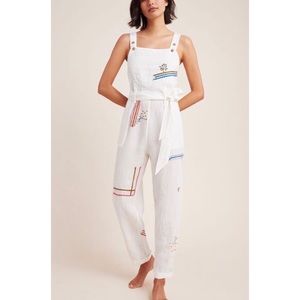 Anthropologie Embroidered Linen Jumpsuit